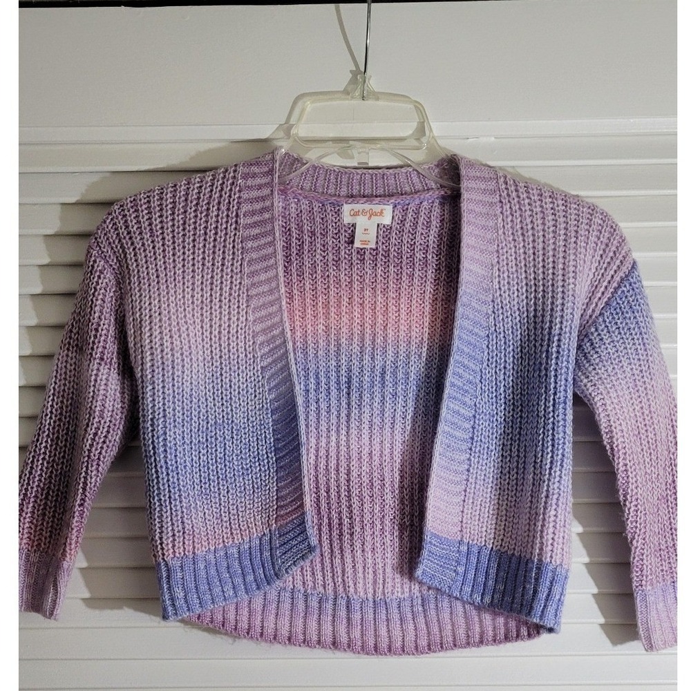 Cat & Jack Girls Purple Pink Ombre Space Dye Open Front Cardigan Sweater 3T